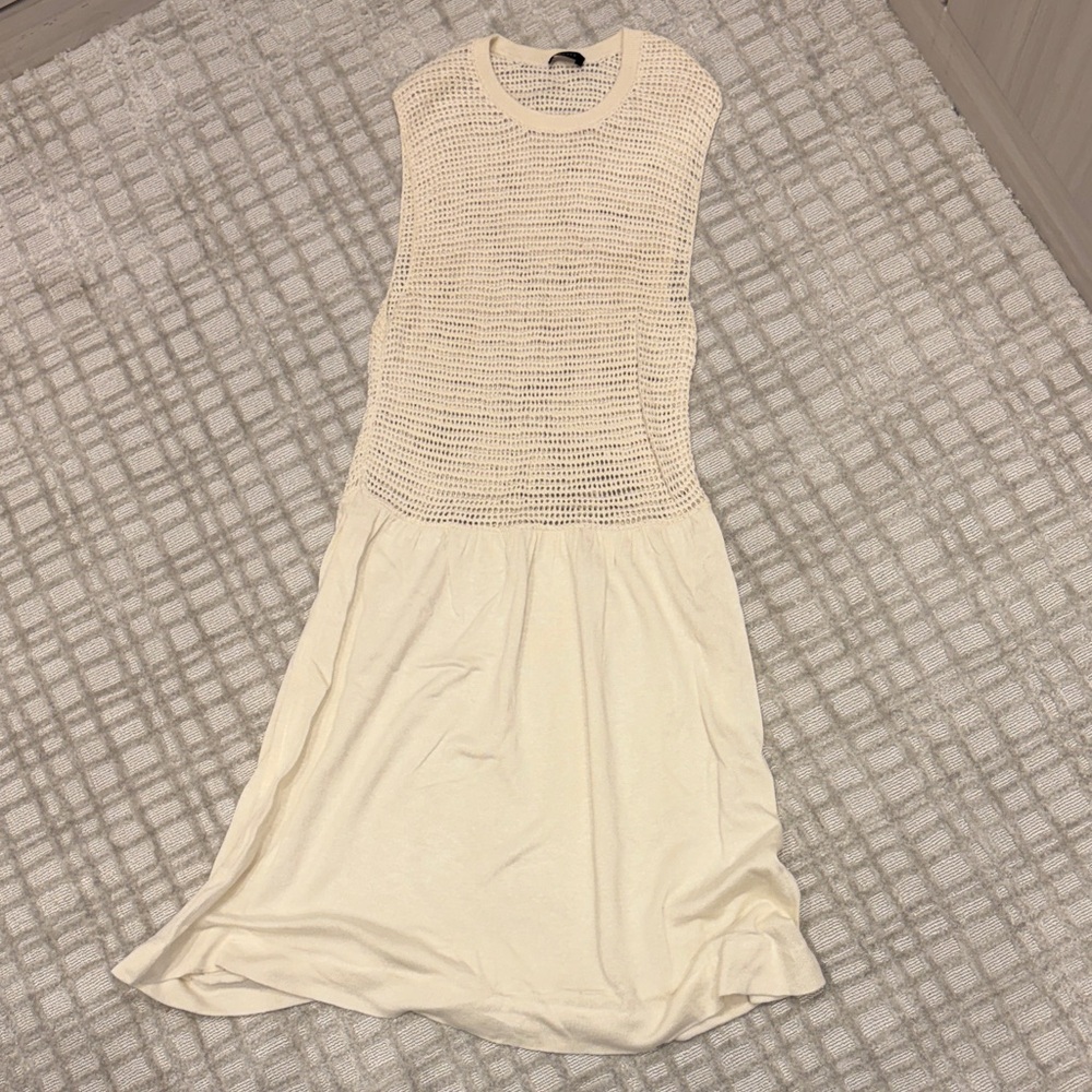 Sleeveless Cream Knit-Bodice Maxi Dress